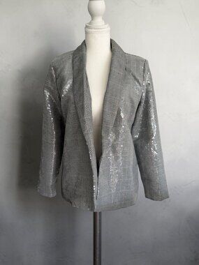 MAURCIES Glenplaid Grah Sequin Metallic Blazer Jacket Size Medium NEW NWT